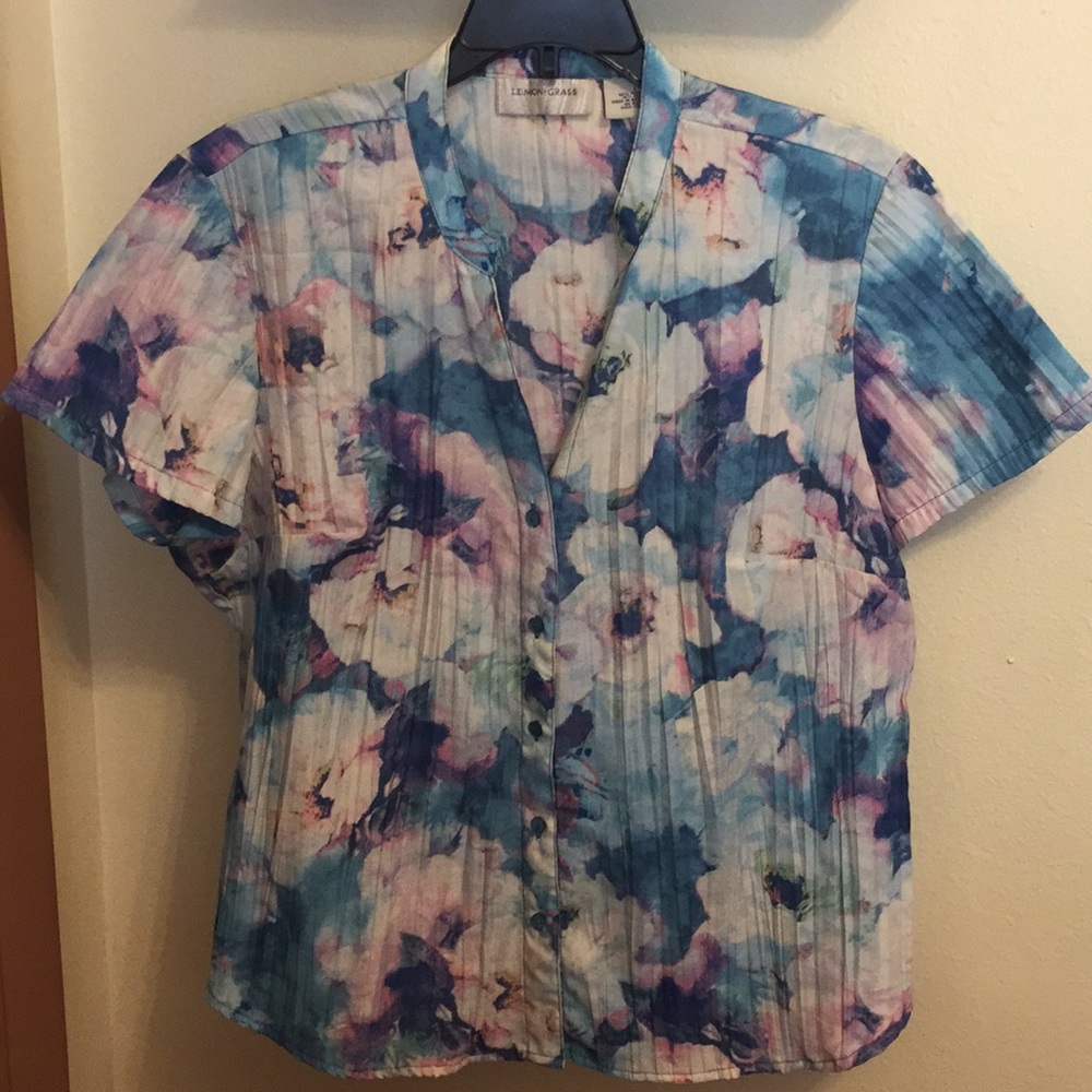 Lemon Grass blue watercolor top